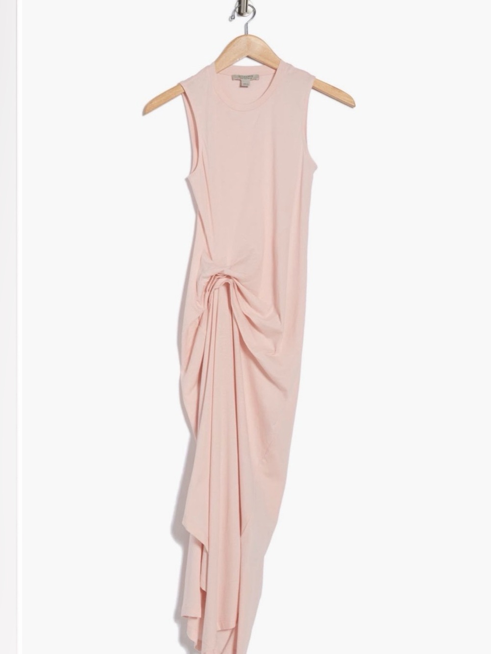 NWT AllSaints Blush Pink Ruched Asymmetrical Midi Dress Size 4 - Picture 3 of 3